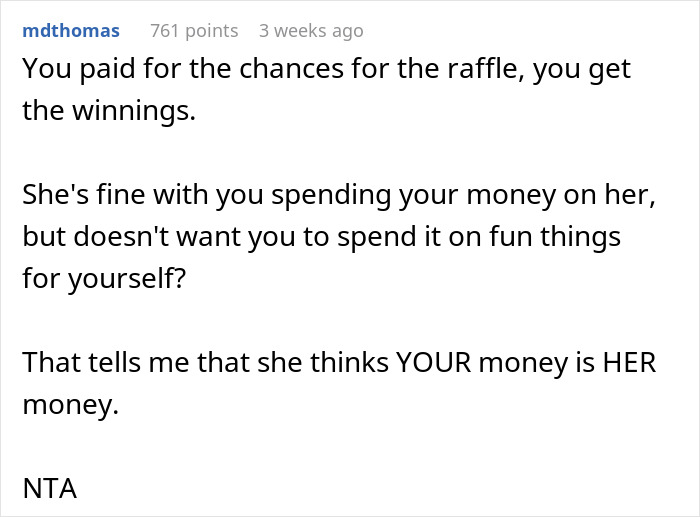 “[Am I The Jerk] For Refusing To Split $500 Raffle Winnings With My Girlfriend?”