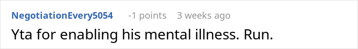 Reddit comment discussing OCD and mental illness in response to a relationship situation.