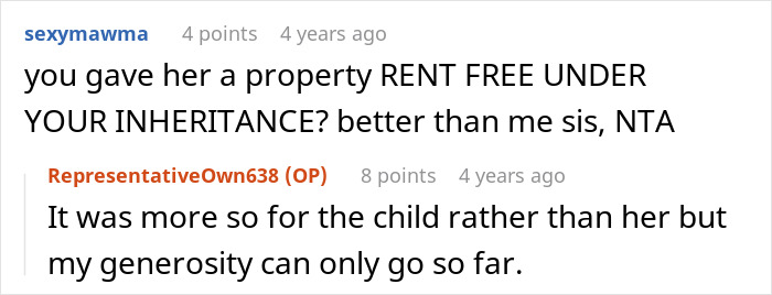 Reddit discussion on husband's affair child's financial support, highlighting inheritance and generosity limits.