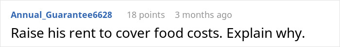 Reddit comment suggests raising rent to cover food costs.