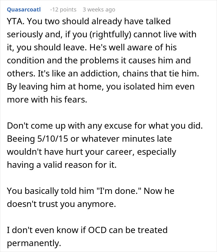 Text from a forum discussing OCD and relationship challenges.