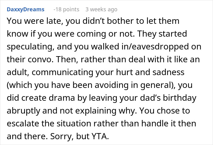 Reddit comment criticizing a person for escalating a situation after making a mean comment about miscarriage.