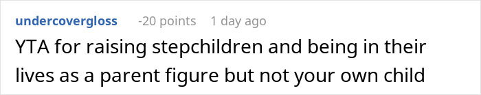 Reddit comment criticizing someone for raising stepchildren over their own biological child.