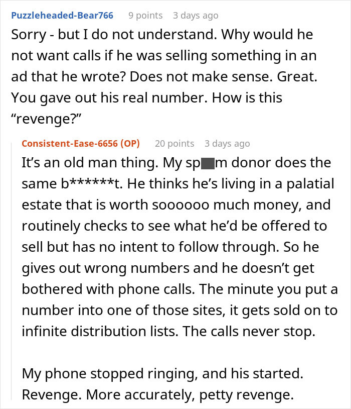 A Reddit thread discussing spam calls and a clever revenge against unwanted calls from realtors.