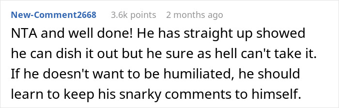 Reddit comment with 3.6k points, discussing someone's inability to handle criticism.