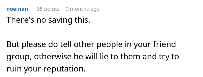 Reddit comment discussing reputation concerns after a public rejection.