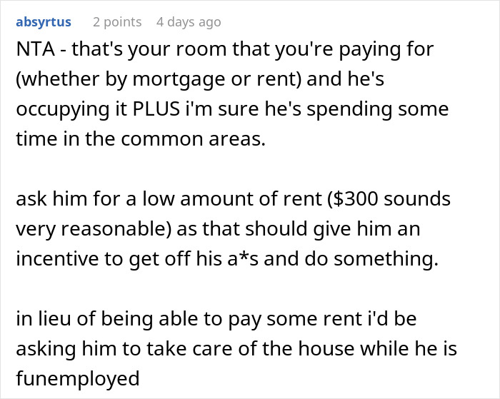 Screenshot of a comment discussing rent and house responsibilities between siblings.