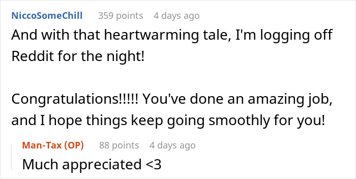 Reddit comments congratulating a man's journey from homelessness to becoming a surgical assistant.