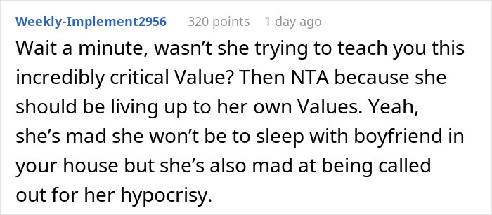 Comment discussing respect, values, and hypocrisy regarding sleeping arrangements for visitors.