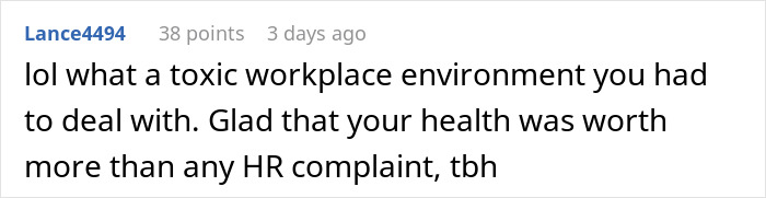 Comment about a toxic workplace environment related to health and HR complaints.