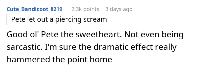 Reddit comment discussing a dramatic scream during a meeting, related to vomiting blood incident.