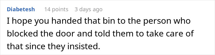 Comment discussing an incident at a work meeting, using humor.