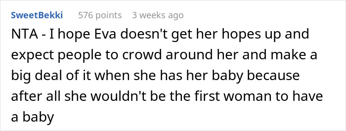 Comment about miscarriage and pregnancy brings sister to tears, screenshot of a harsh statement.