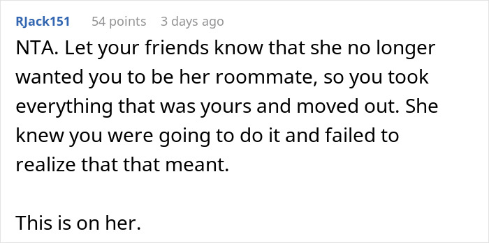 Woman Is Mad After Roommate Takes Everything He Bought Upon Being Kicked Out, Gets A Reality Check