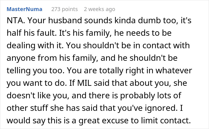 Reddit comment discussing a husband's role in dealing with family issues related to paternity test.