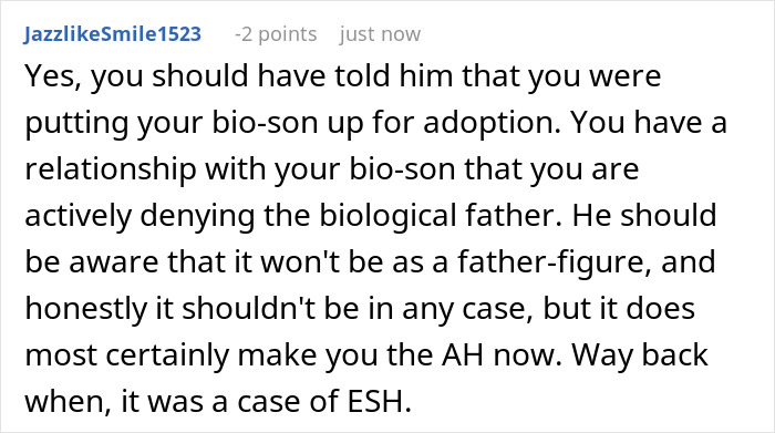 Comment discussing adoption and biological father relationships.