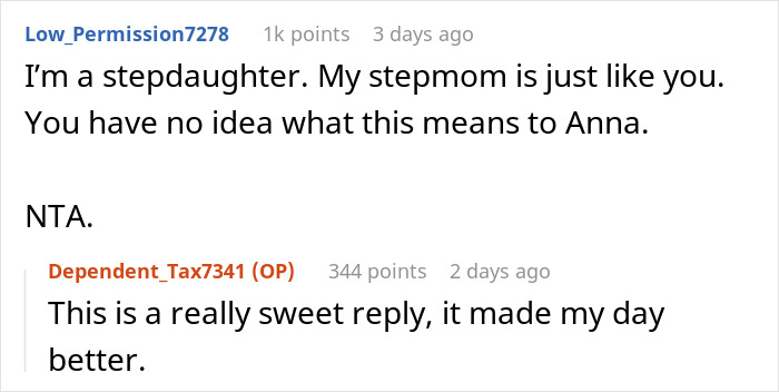 Reddit comments discussing step-granddaughter and family relationships.