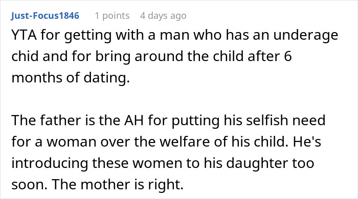 Comment discussing a father's relationship choices affecting his teenage daughter.