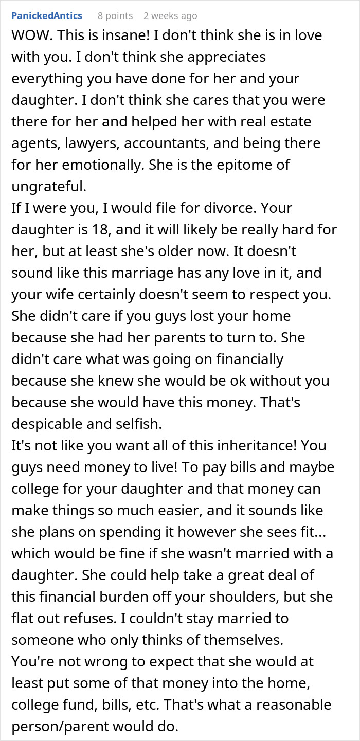 Husband Supports Wife For 22 Years, Gets Nothing In Return After She Receives Big Inheritance