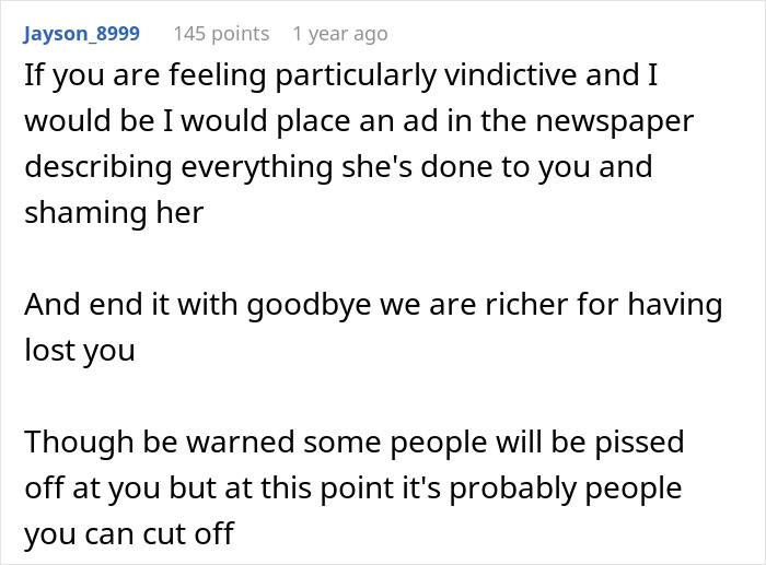 Reddit comment discussing stepmother's insults and advice on dealing with her negativity.