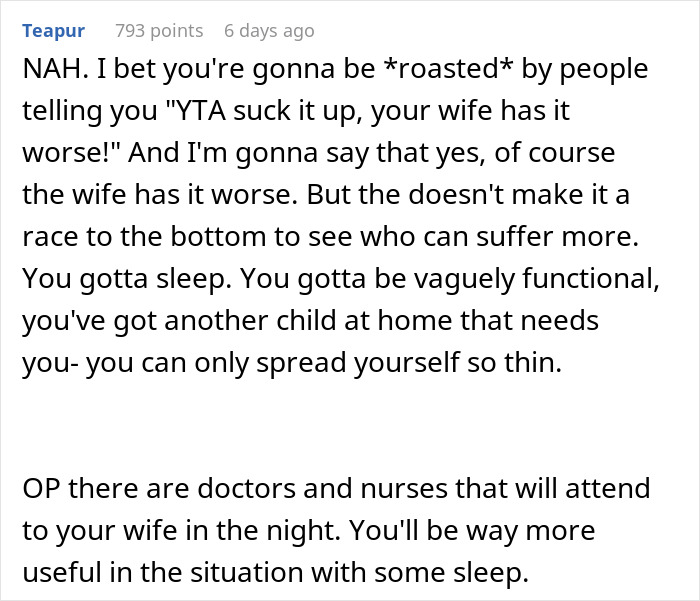 Reddit comment discussing a man's decision not to stay with his wife after her C-section.