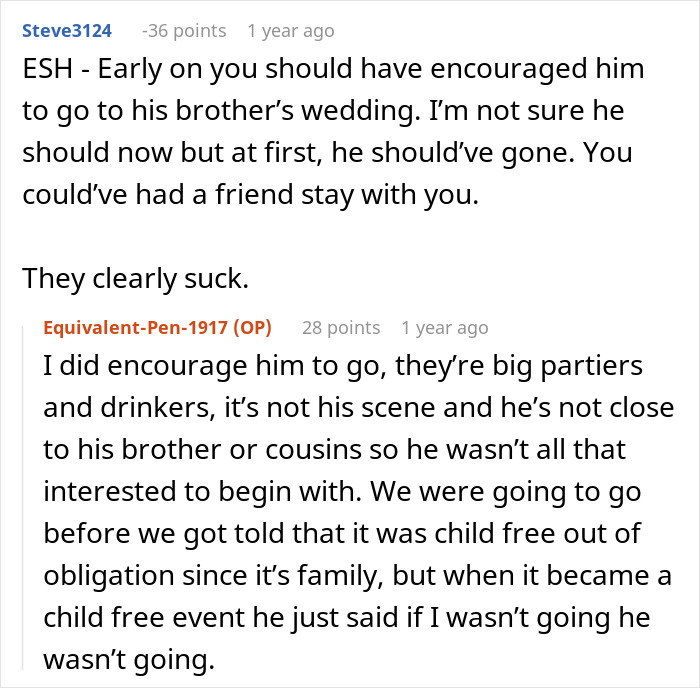 Reddit discussion about family pressures on a woman refusing to care for six kids at a brother-in-law's wedding.