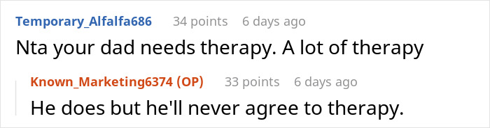 Reddit thread discussing dad's need for therapy related to grief.