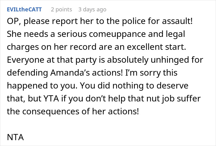 Comment discussing consequences for party attendee's actions, mentioning police and legal charges.