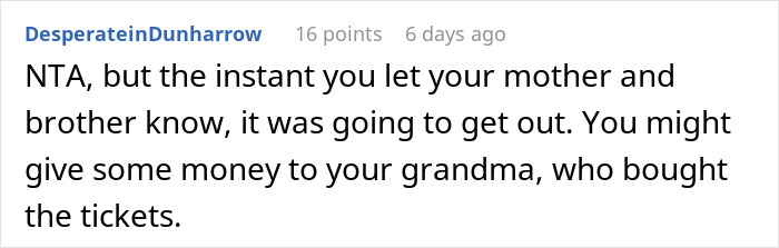 Reddit comment discussing lottery winnings and family dynamics in a white elephant gift exchange.