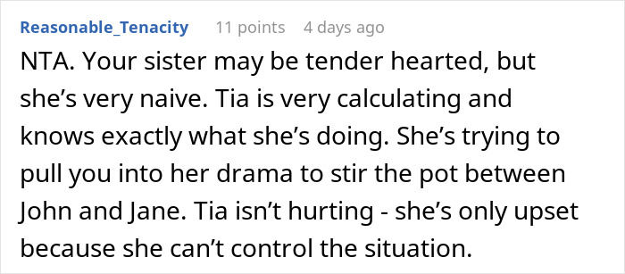 Comment discussing teen, family drama, and manipulation dynamics.