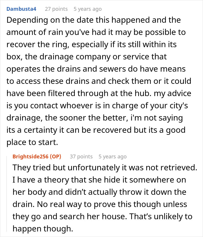 Reddit discussion about recovering a mother-family-heirloom-ring from a drain.