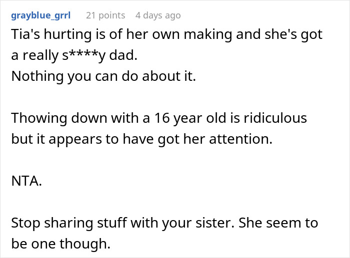 Reddit comment discussing teen's issues with dad's new girlfriend and parental dynamics.