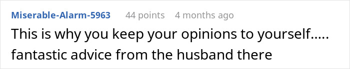 Comment highlighting unsolicited opinion regarded as "pretty trashy," with advice to keep opinions to oneself.