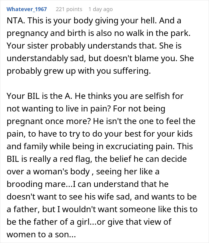 Text discussing a woman's decision for hysterectomy and pressure to be a surrogate.