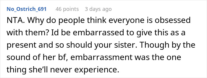 Comment criticizing pregnancy announcement as a Christmas present.