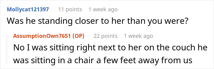 Reddit comments discussing seating distance during a baby drama situation involving a mother-in-law.