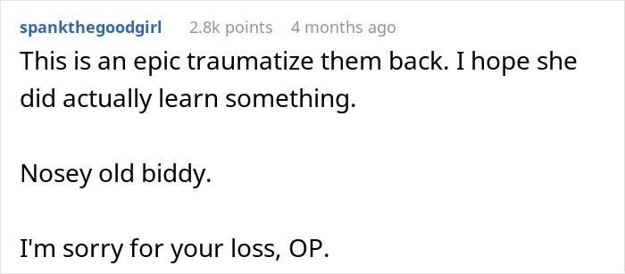 Reddit comment, sarcastic response: "This is an epic traumatize them back," gaining 2.8k points.