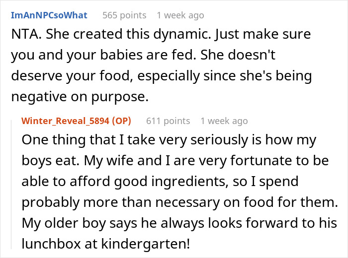 Text discussion about husband-wife cooking drama, highlighting family meal dynamics for children.