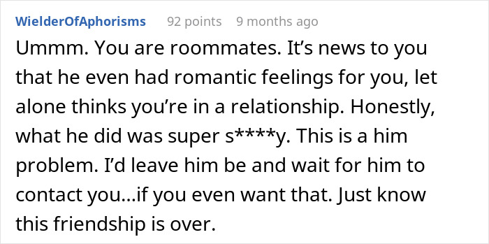 Screenshot of a Reddit comment discussing a proposal rejection and its impact on friendship.