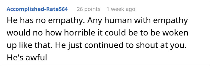 Reddit comment criticizing a husband's lack of empathy towards a new mom.