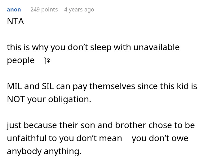 Reddit comment discussing responsibility in a husband's affair situation involving a child.