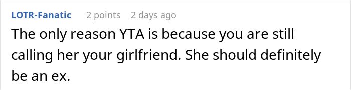 Reddit comment discussing a relationship, suggesting the poster should break up with their girlfriend.