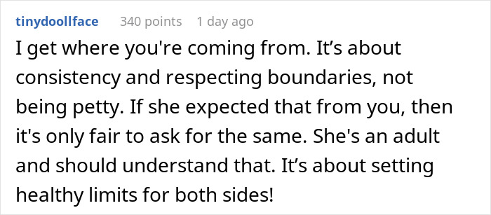 Comment on Reddit about respecting boundaries and setting healthy limits in relationships.