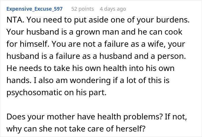 Woman Is Sick Of Catering To Husband’s “Mysterious Symptoms”, Starts Cooking Only For Herself