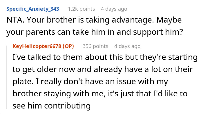 Online discussion about woman charging brother rent, facing family criticism.