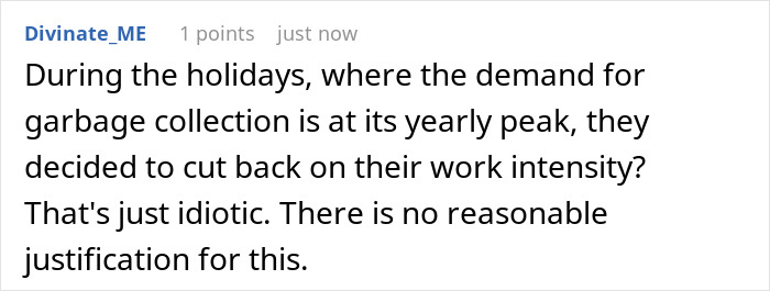 Text discussing garbage collectors' workload during holidays, questioning reduction in work intensity.