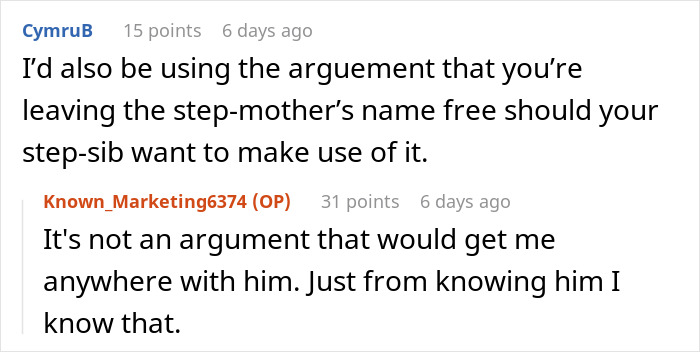 Reddit conversation discussing dad grief related to naming children, with user comments and scores visible.