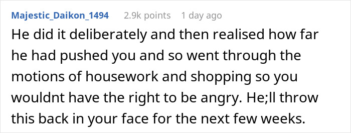 Reddit comment discussing weaponized incompetence in marriage dynamics.