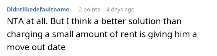 Comment discussing rent and move-out date related to family dynamics.