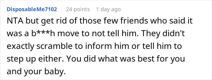 Reddit comment discussing a teen dumping pregnant girlfriend, addressing friends' reactions and child adoption.